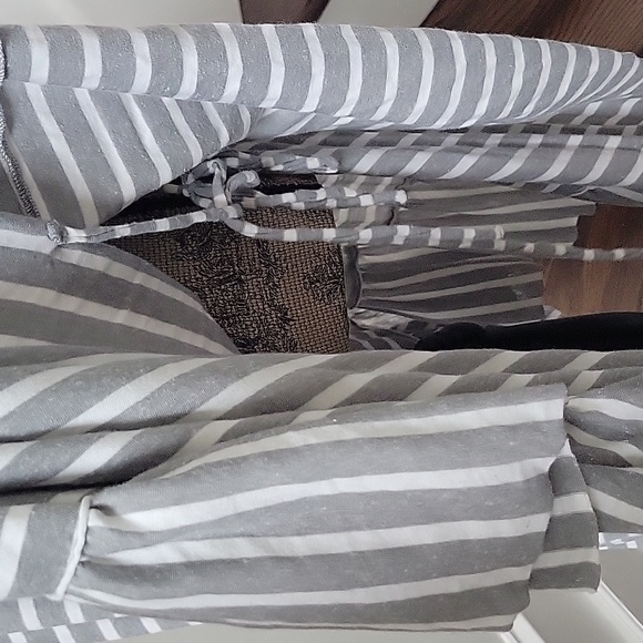 Free People Beach Poncho Kaftan Dress Cover-Up OSFA Gray Striped Ties - Picture 7 of 10